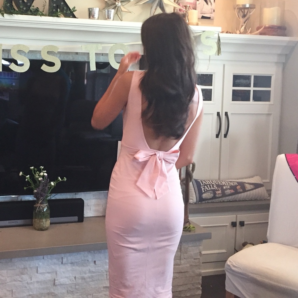 ASOS Light Pink Midi Dress with Bow Detail